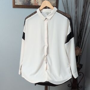 Calvin Klein Cream and Black Lace Button Down Shirt